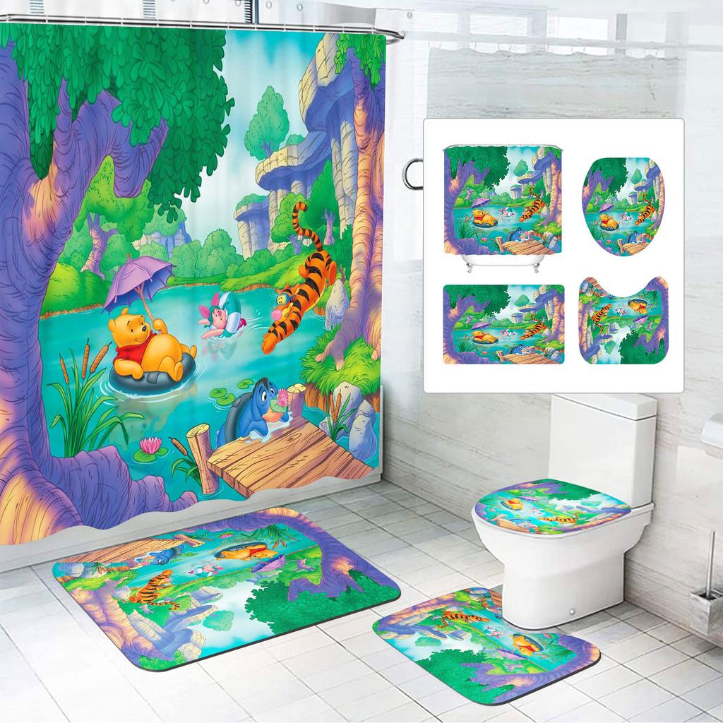 Winnie The Pooh Anime Shower Curtain Cute Bath Waterproof Curtains For Living Room Luxury Set Screen Bathroom Accessories Sets
