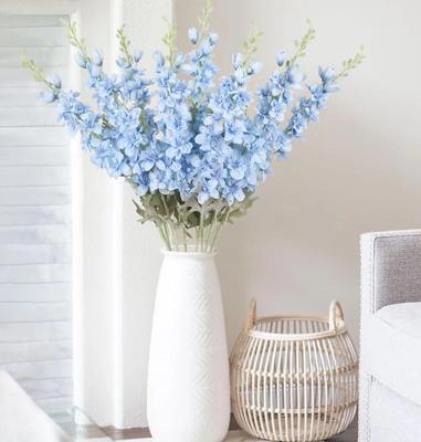 8 Stück Hohe Delphinium Kunstblumen Großhandel Weiß Rosa Seiden-Rittersporn für Vase Zuhause Hochzeit Blumendekoration