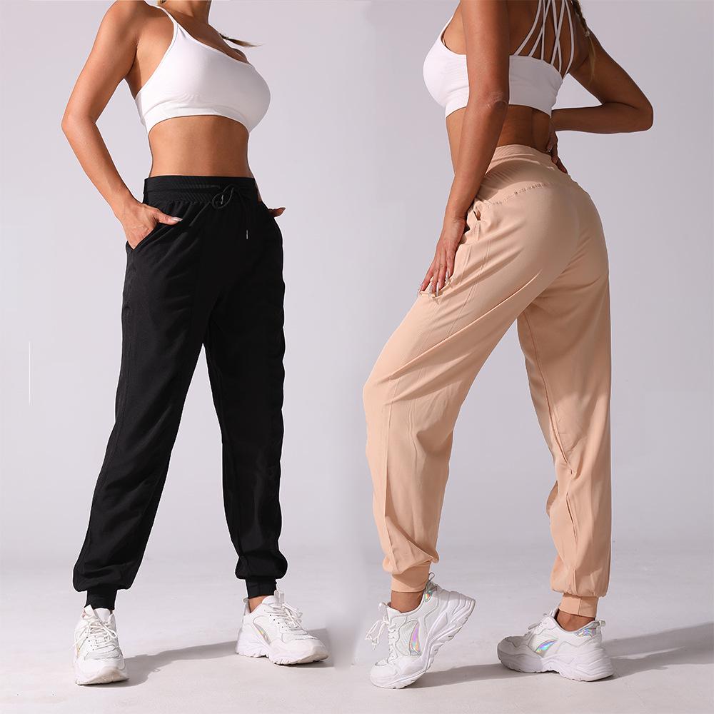 Women's Quick-Dry Yoga Fitness Nine-Point Cuffed Pants with Pockets