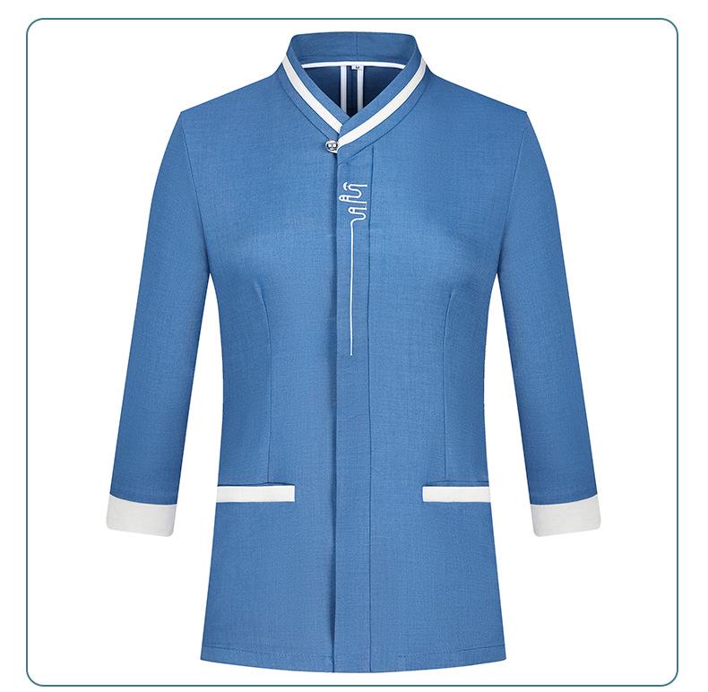 Women's Three-Quarter Sleeve Hotel Attendant Uniform with Print Embroidery