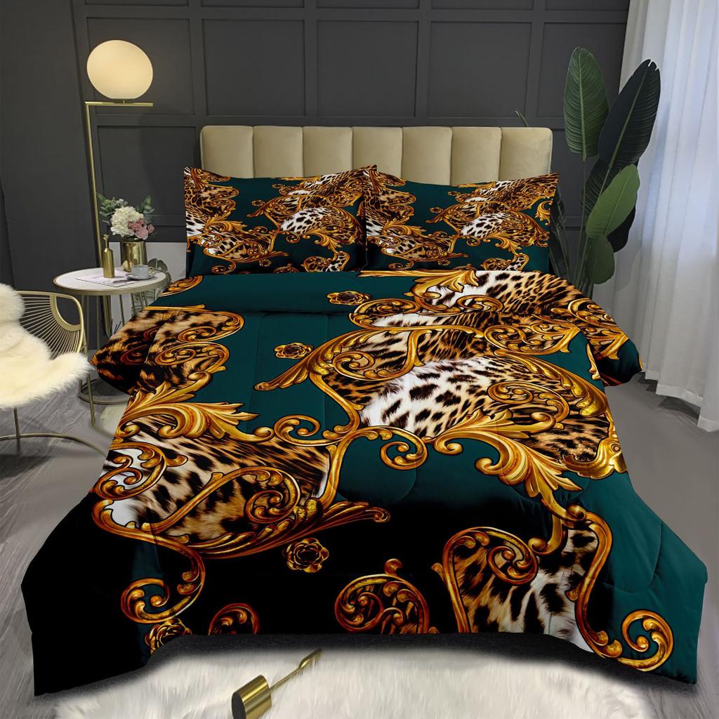 Colorful Leopard Print Digital Printing Three-piece Fat Quilt Set
