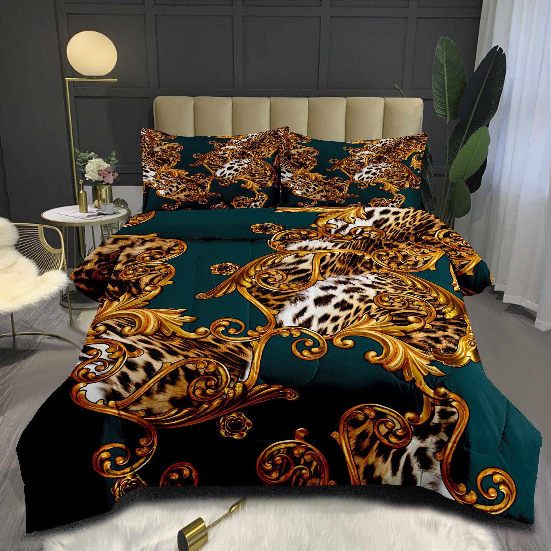 

Colorful Leopard Print Digital Printing Three-piece Fat Quilt Set 140*200cm