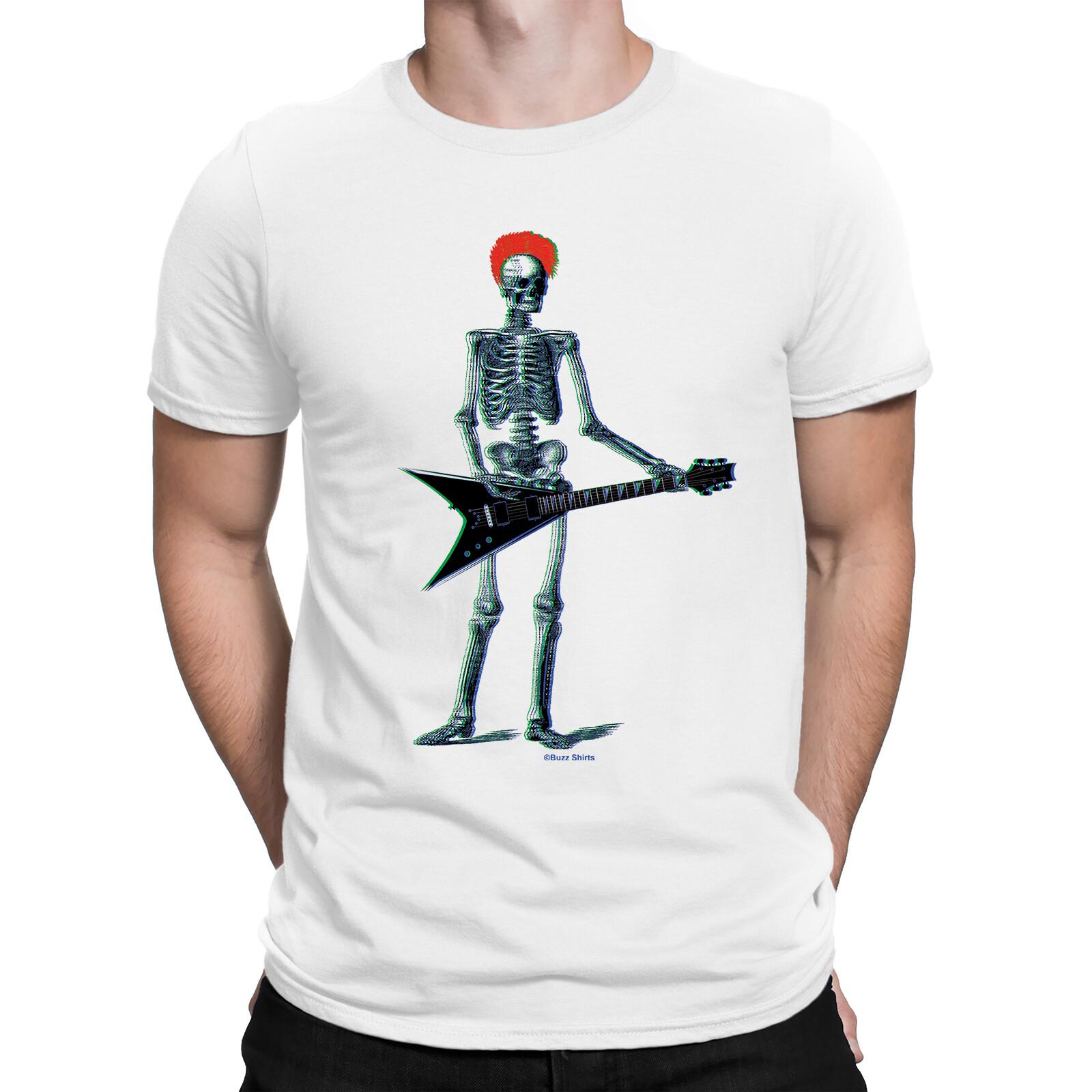 Mens Punk Music T-Shirt Mens Womens Tees Top Skeleton Guitar Electric Goth Tee Rock Metal S