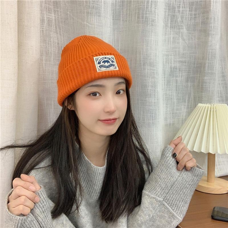 Cute headgear wool hat women's spring and autumn knitted hat women's winter warm and trendy versatile suitable for big head circumference