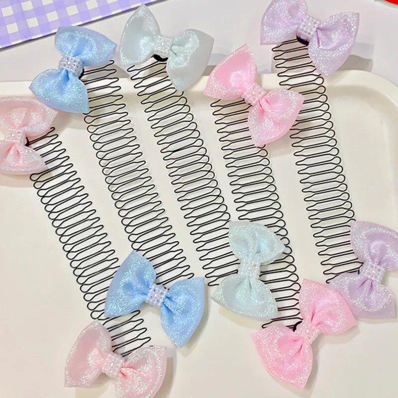 Children Sweet Bowknot Hair Comb Clip New Trendy Elastic Hair Clips Hairpins Barrettes For Girls Baby Hair Accessories Headbands
