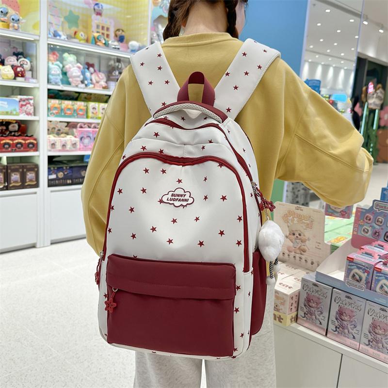 Star Print Women's Backpack Color Block Student Schoolbag Travel Backpack
