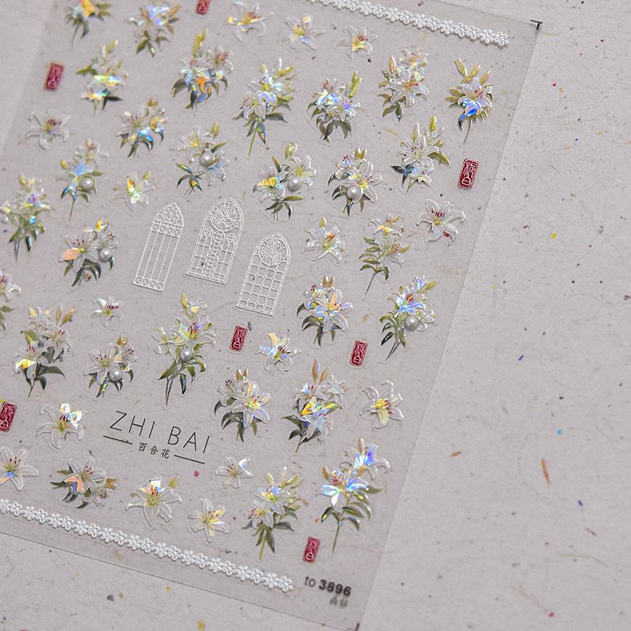 1Sheet 5D Soft Embossed Relief Nail Stickers Cute Daisies Self Adhesive Slider Stickers Press On Nails DIY Nail Art Dec