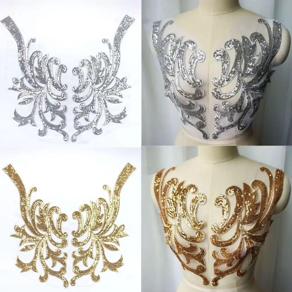 Gold Silver Red Sewing Supplies 40*19CM Bodice Applique Fabric Fashion Elegant Sequin Patches