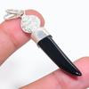 Natural Black Onyx Gemstone 925 Sterling Silver Jewelry Pendant 2.48" AP-14062