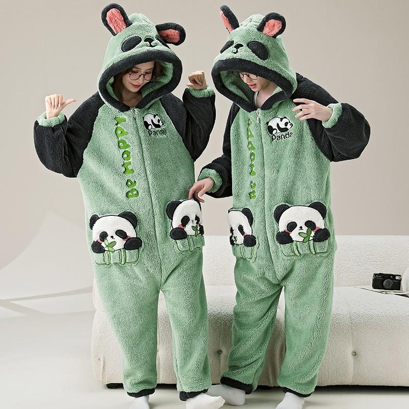 Couples Flannel Dinosaur Onesie Winter Warm Hooded Sleepwear Men Women