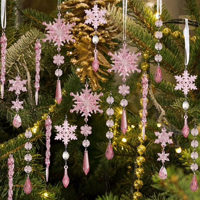 Clear Shatterproof Acrylic Snowflake Icicles Christmas Decorations With Berries Ball For Home Party Tree