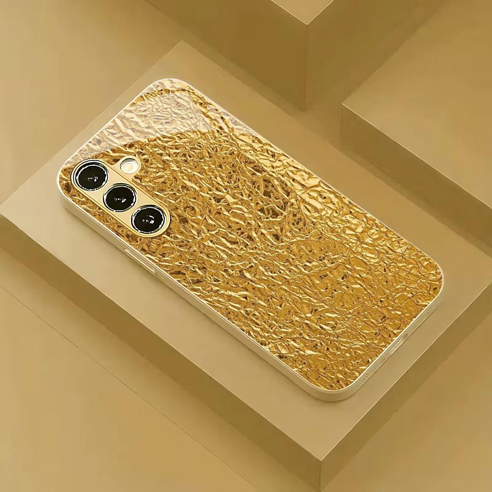 Vergoldetes gehärtetes Glas Handyhülle geeignet für Samsung Galaxy S26 S25 S24 S23 S22 S20 FE/Ultra/Plus sturzsichere Rückabdeckung