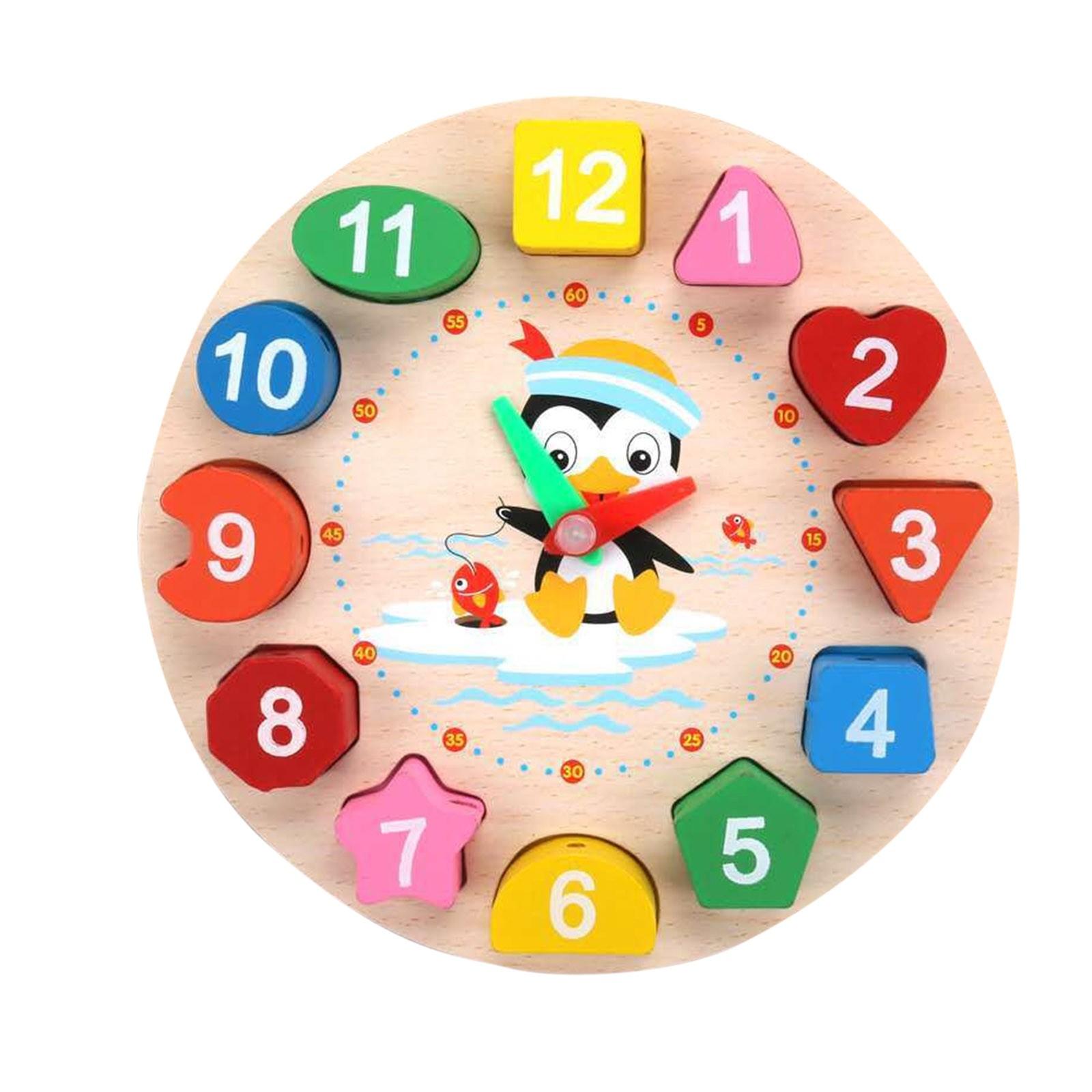 

(H0826)Цифровые часы с геометрическими блоками, деревянный мультяшный пингвин, игрушка с номером времени для детей One Size