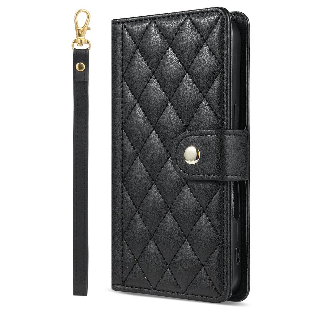 Funda tipo cartera de cuero con diseño de rejilla 3D y correa de lujo, soporte para libro para iPhone 17 16 15 Pro Max Samsung S25 S24 Plus A17 A16, para chicas, ranura magnética para tarjetas, tapa abatible