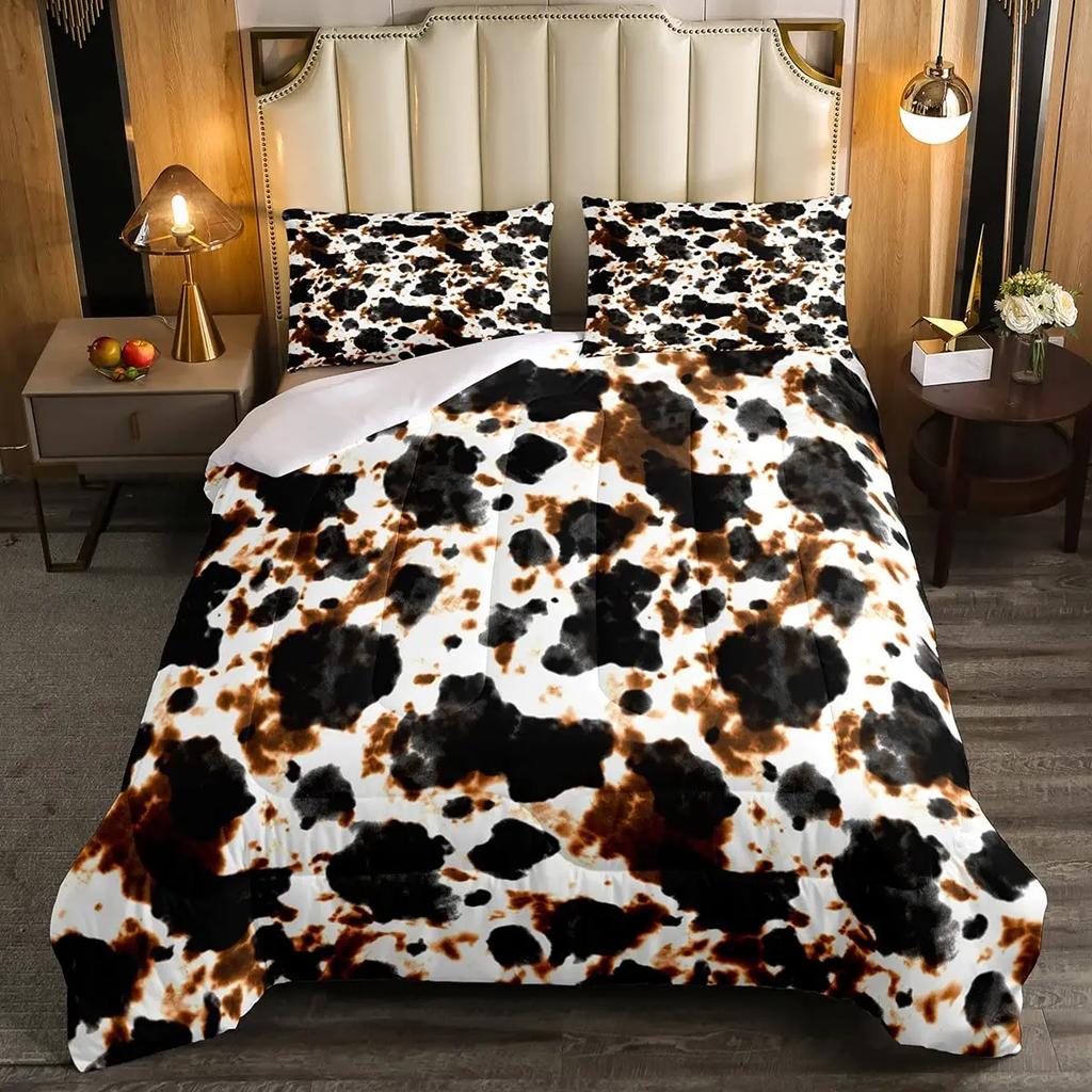 Cowhide Soft Duvet Cover Set,Brown Cow Leopard Print,Western Rustic Farmhouse Farm Animals Beding Sets Highlplus Cow Warm Comforter Cover