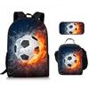 Classico Popolare Divertente Nuovo Calcio Stampa 3D 3pz/Set Alunno Zaini Scolastici Zaino per Laptop Zaino a Spalla Borsa Pranzo Astuccio