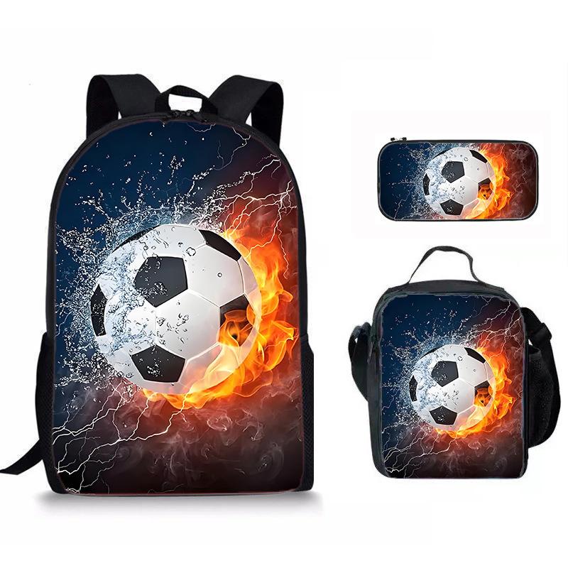 Classico Popolare Divertente Nuovo Calcio Stampa 3D 3pz/Set Alunno Zaini Scolastici Zaino per Laptop Zaino a Spalla Borsa Pranzo Astuccio