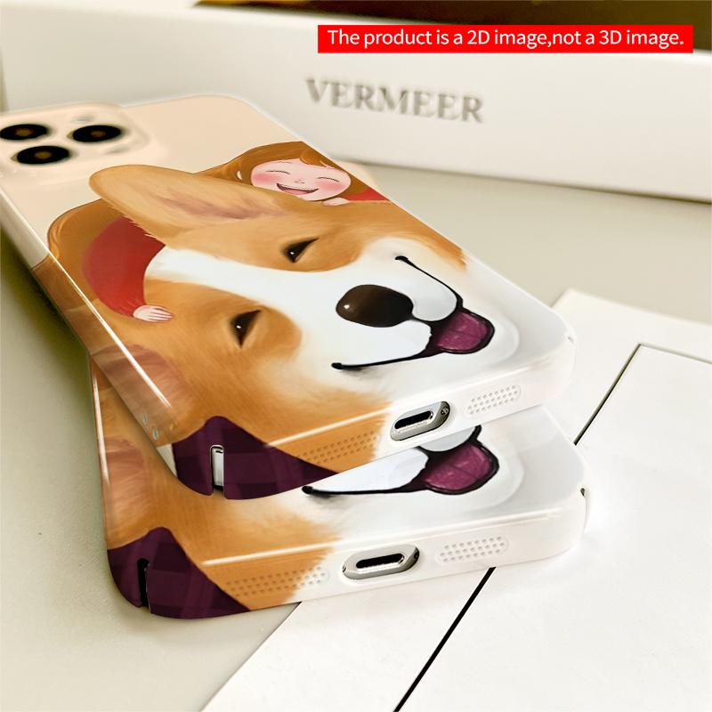 2DFlat Corgi and Girl Hugging Phone Case All Inclusive Film Hard iPhone Case, Compatible with iPhone 18 Pro Max 17 16 15 14 13 12 11