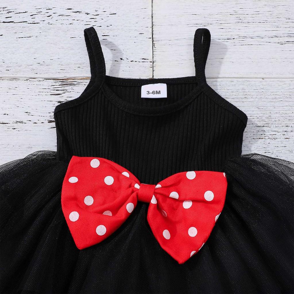 Girls' Toddler Strap Mesh Dress+Polka Dot Lapel Coat Set