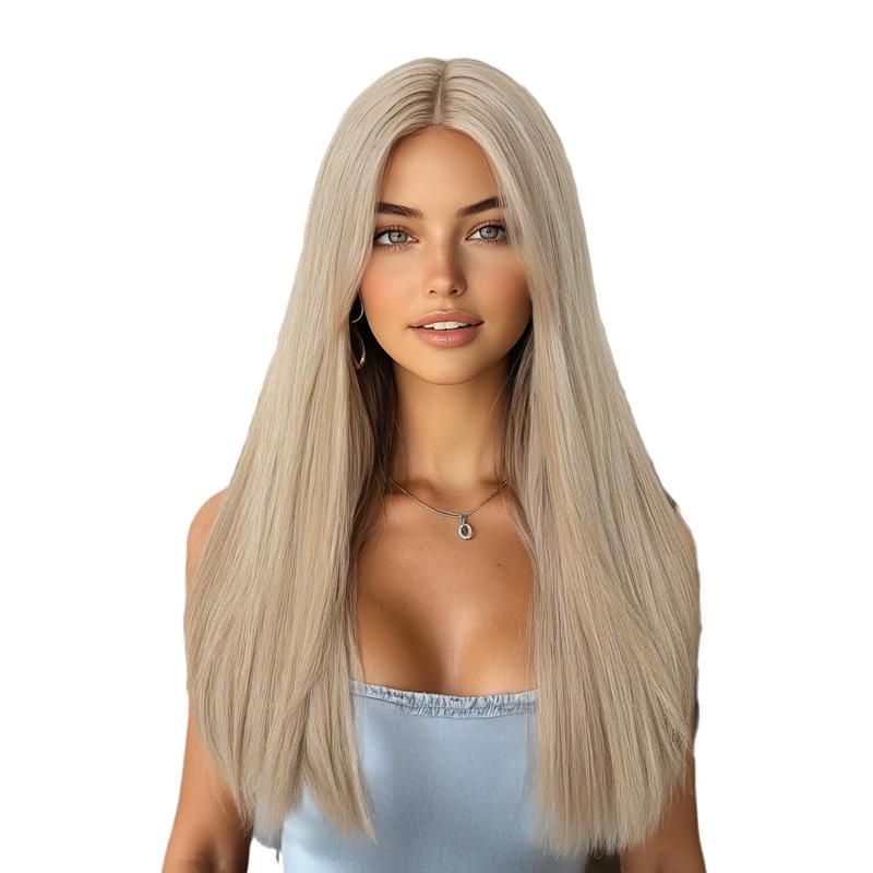 Women Blonde Wig Long Silky Straight Wigs with Bangs Synthetic Wig for Fashion Women Heat Resistant Natural Looking Hair Wig for Halloween