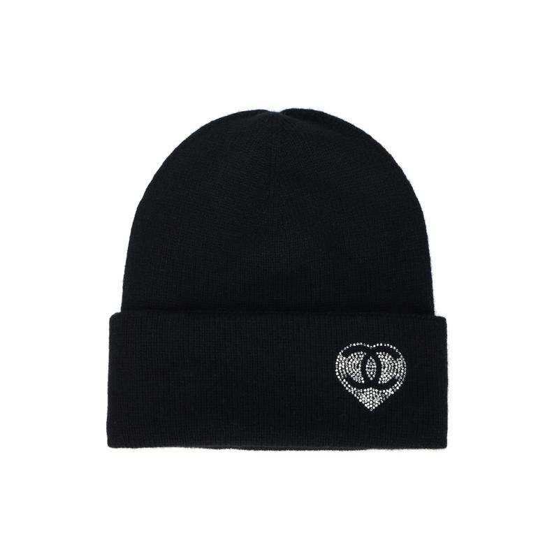 

CHANEL brand logo cashmere wool hat women s black чорний
