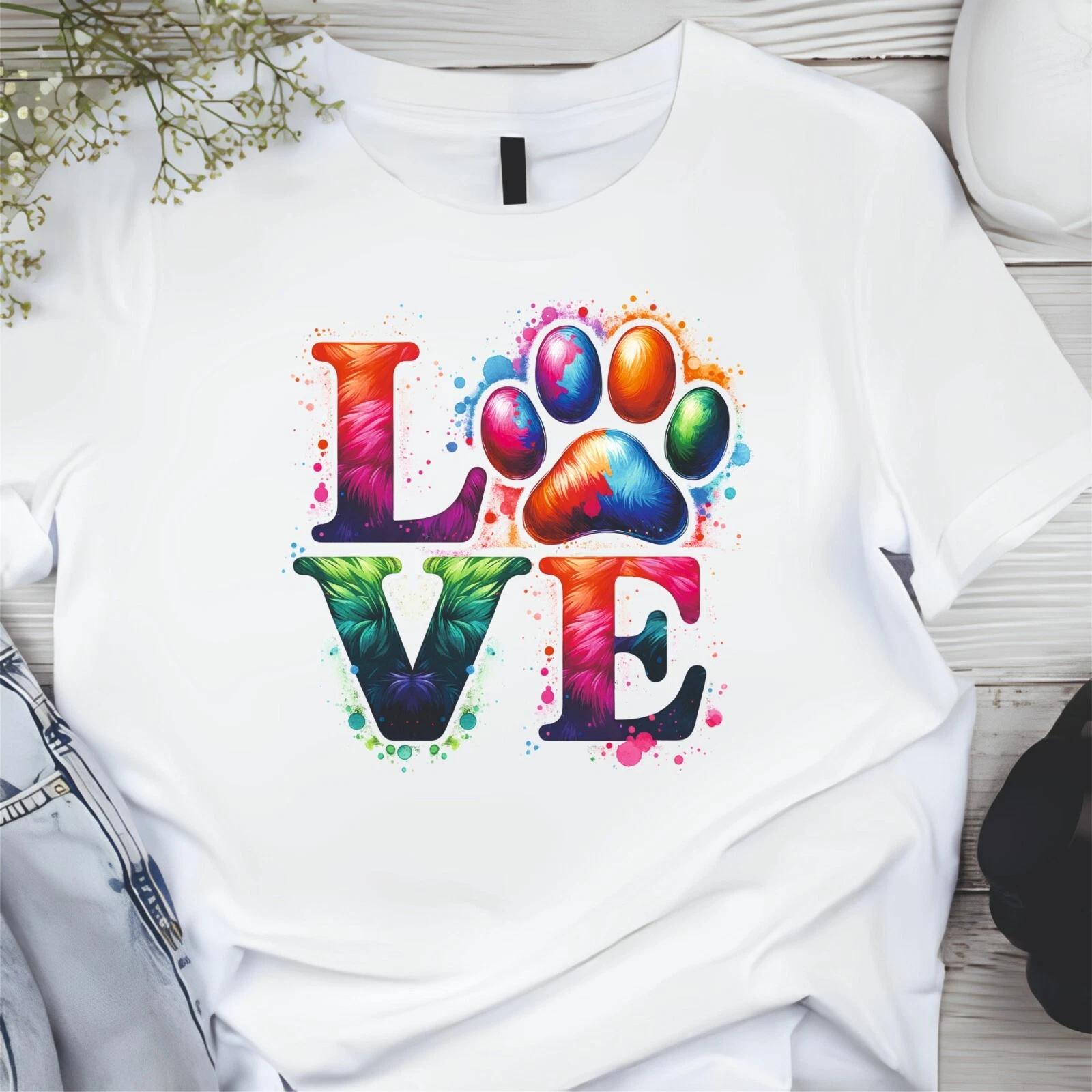 Dog Love T-shirt Birthday Gift Top Fancy Adult Tee Colorful Paw Dog Mom 3XL