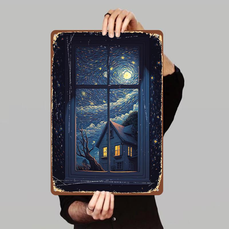 

Van Gogh Starry Night Window Scene Metal Wall Art Decor for Living Room Bedroom Study Room Home Decoration 7.9x11.8In(20x30cm)