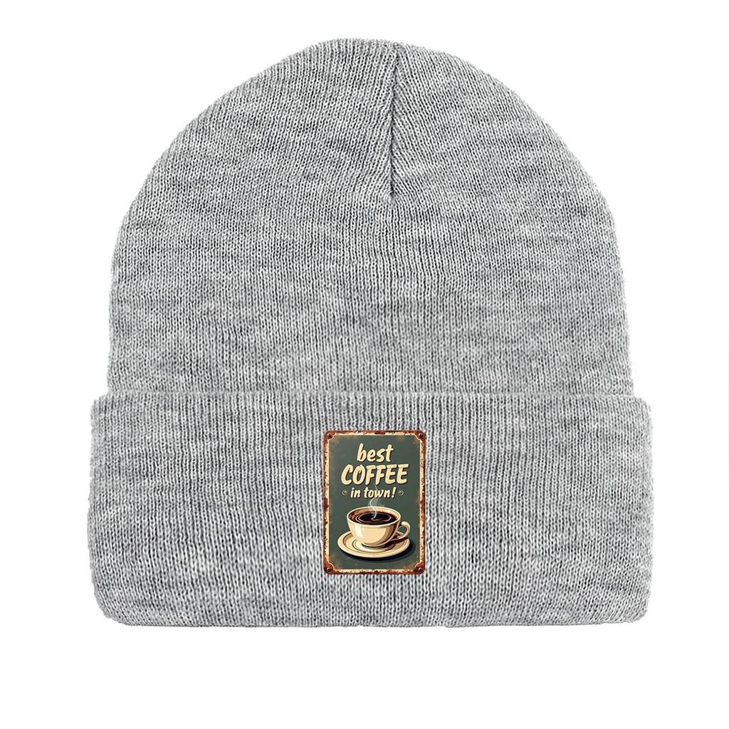 COFFEE Series Print Knitted Cap Beanie, Slouchy Leisure Knit Hat Beanie