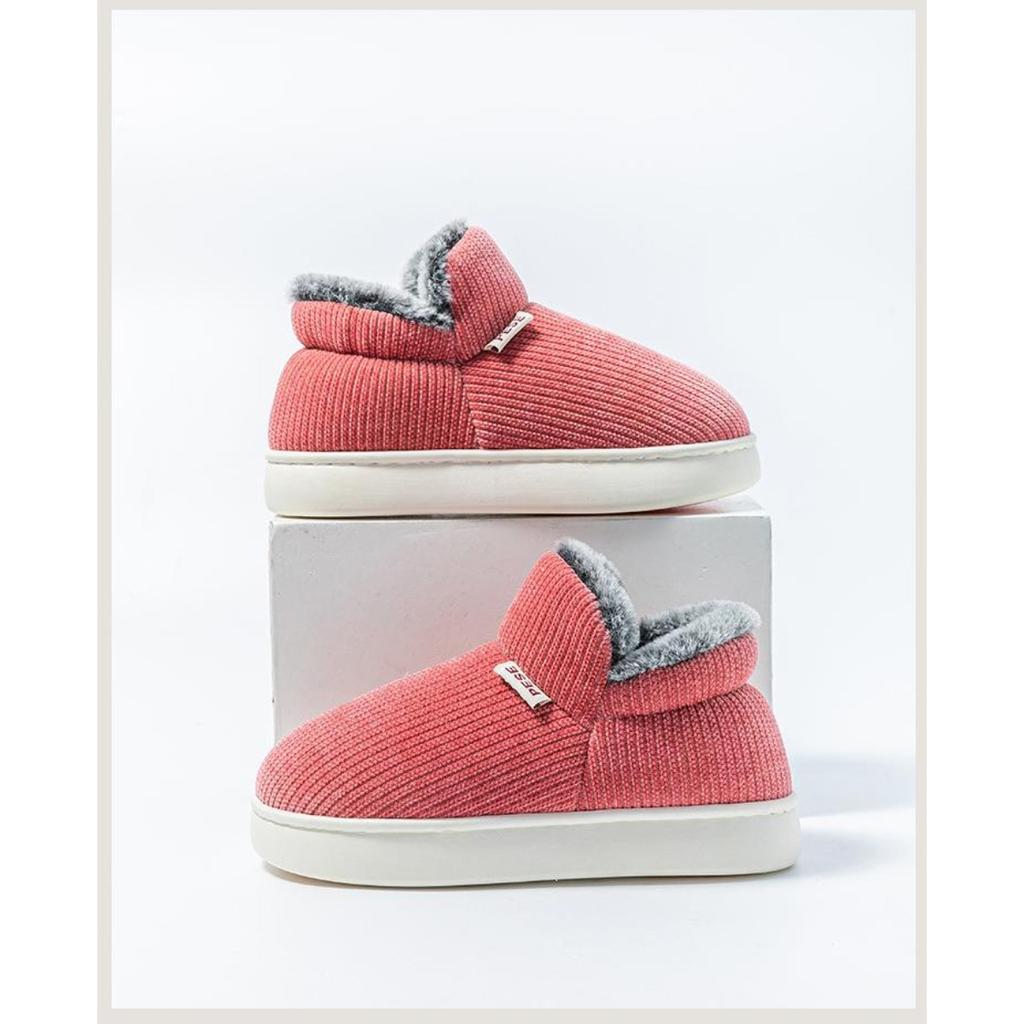 Winter Plush Thick Soled Cotton Slippers Bag and Heel for Men, Anti Slip for Women, Outdoor Wear, Indoor Home Cotton Shoes