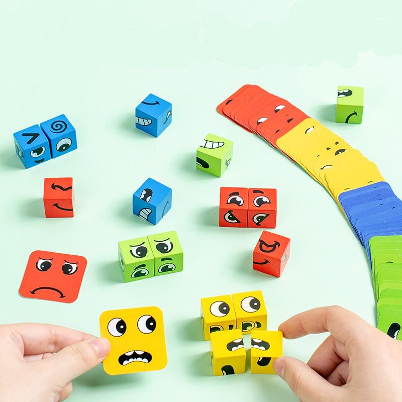 Dq Wooden Expression Changing Cube Puzzle Toy For Children Tabletop Game Challenge Level Toy