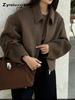 Women's  Wind Pure Color Wide Fit Zippered Wool Coat Casual Versatile Autumn Winter Short Jacket