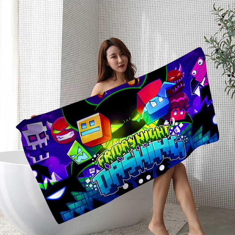 G-Geometry-Dash Hyper-Rhythmic-Neon Beach Towel Colorful Bath Towels for Girl Quick Dry Custom Sand Free Beach Yoga Spa Gym Pool