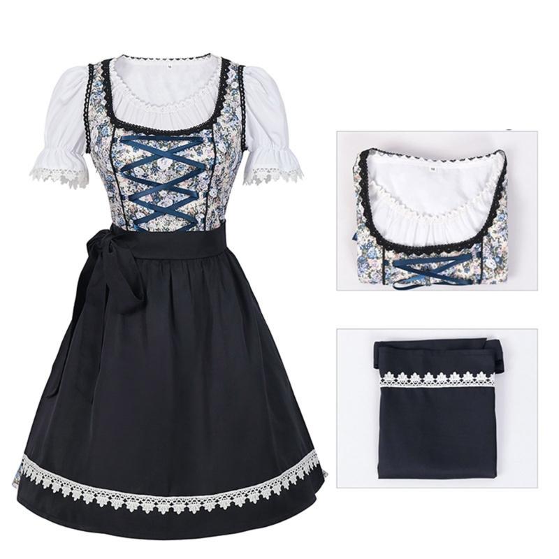 German Bavarian Oktoberfest Costume Set,Halloween Beer Costume Dirndl Dresses Blouse Shirt Apron for Adult Womens