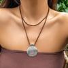 PuRui Punk Big Round Disc Pendant Necklace for Women Long Brown Rope Chain Charm Choker Vintage Zircon Collar Party Club Gift
