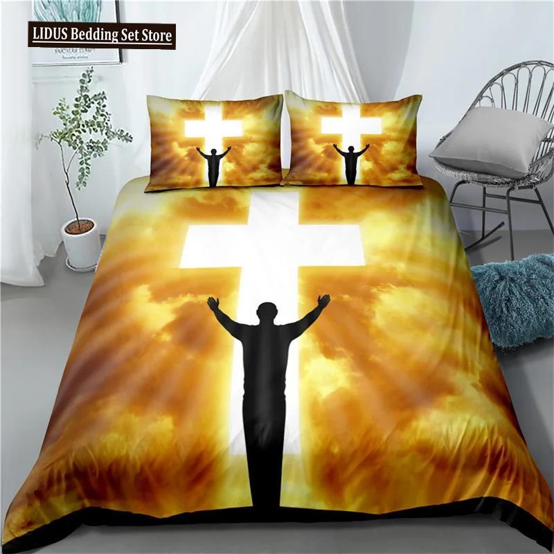 3D Jesus Duvet Cover Set Christian Sacred Jesus Polyester Bedding Set Cross Comforter Cover Suitable For Christian Jesus King