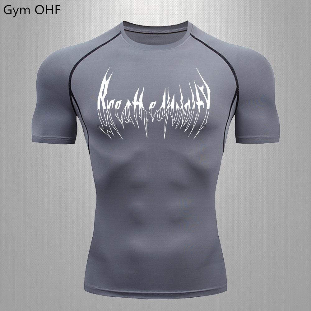 2D printed T-shirt men's summer two-piece sportswear running T-shirt elastic quick-drying sports top sports fitness shirt men's