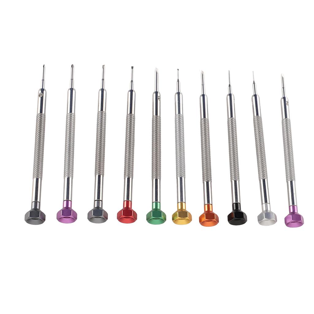 Ensemble de 10 tournevis miniatures en aluminium et acier inoxydable, cruciformes et plats, ensemble de tournevis de réparation de montres pour montres et bijoux