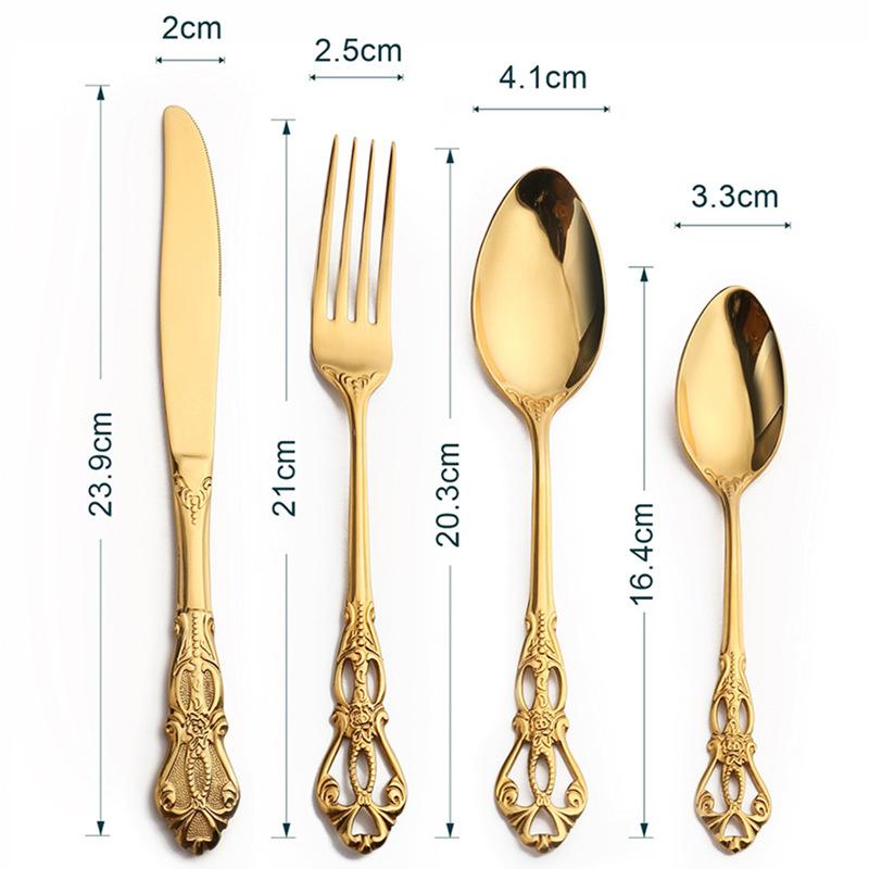 24pcs KuBac Luxury Golden Stainless Steel Steak Knife Fork Set Gold Cutlery Set With Luxury Wood Gift Box 16Pcs Drop Shipping
