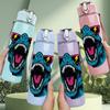 1PC Big Mouth Dinosaur Cartoon Pattern 750ml Color Plastic Sports Water Bottle Leakproof Flip Straw Lid Suitable for Sports Office Home Use