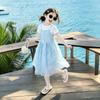 Girls Summer Princess Dress Medium Large Kids Short Sleeve Fake Two Piece Mesh Tulle Dress Sweet Casual Party Gown