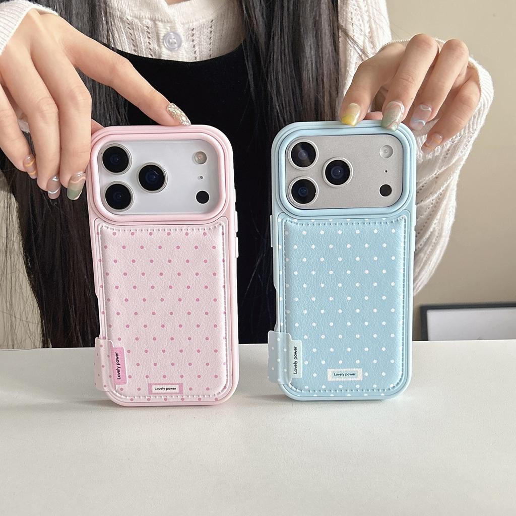 Simple Personality Blue Pink Solid Color Wave Point Leather Shock Proof Phone Cover Case for iPhone 17 16 15 14 Pro Max