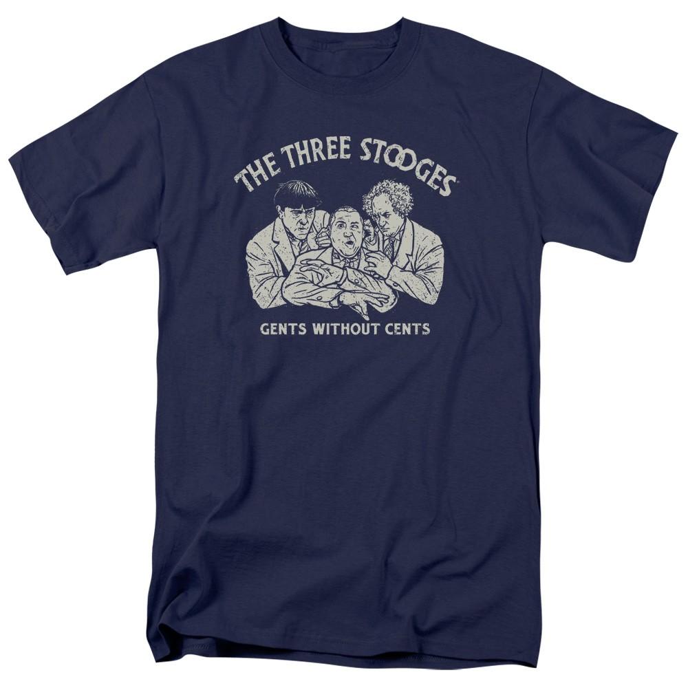 Three Stooges - Without Cents - Adult Unisex Short Sleeve T-Shirt - Blue 3XL