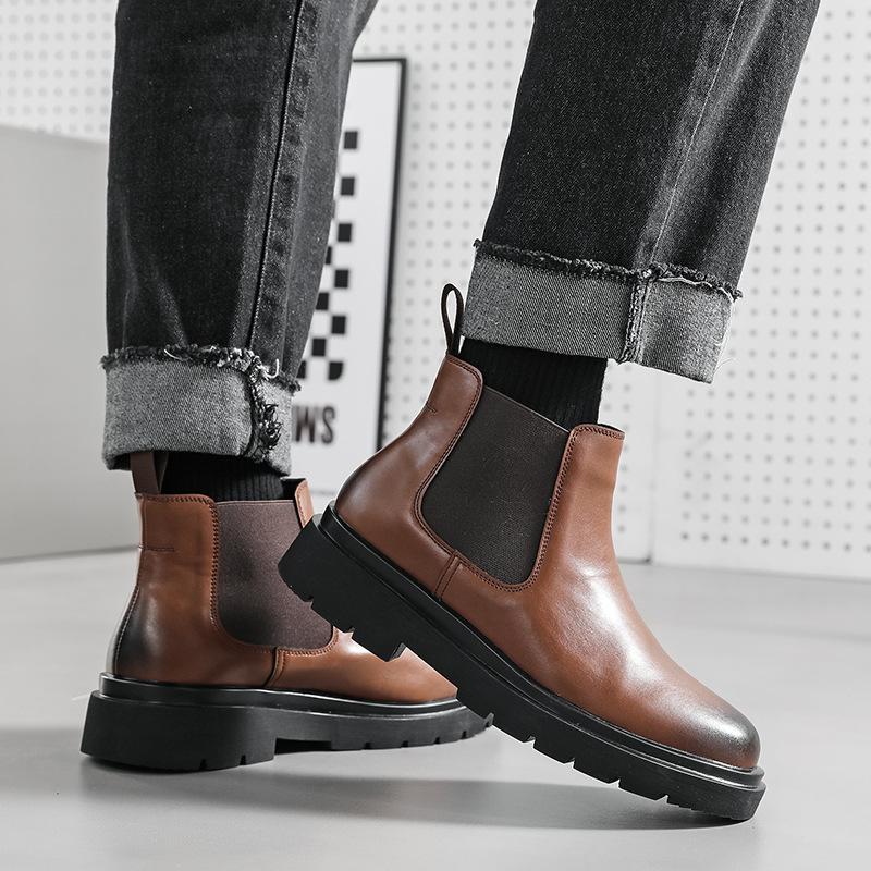 Chelsea Boots Men's Locomotive Short Boots Medium Boots Cigarette Boots Autumn and Winter Martin Boots-X