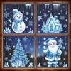 Blue Christmas Window Static Clings With Santa Snowman Reindeer Patterns For Home Xmas Party Decorations