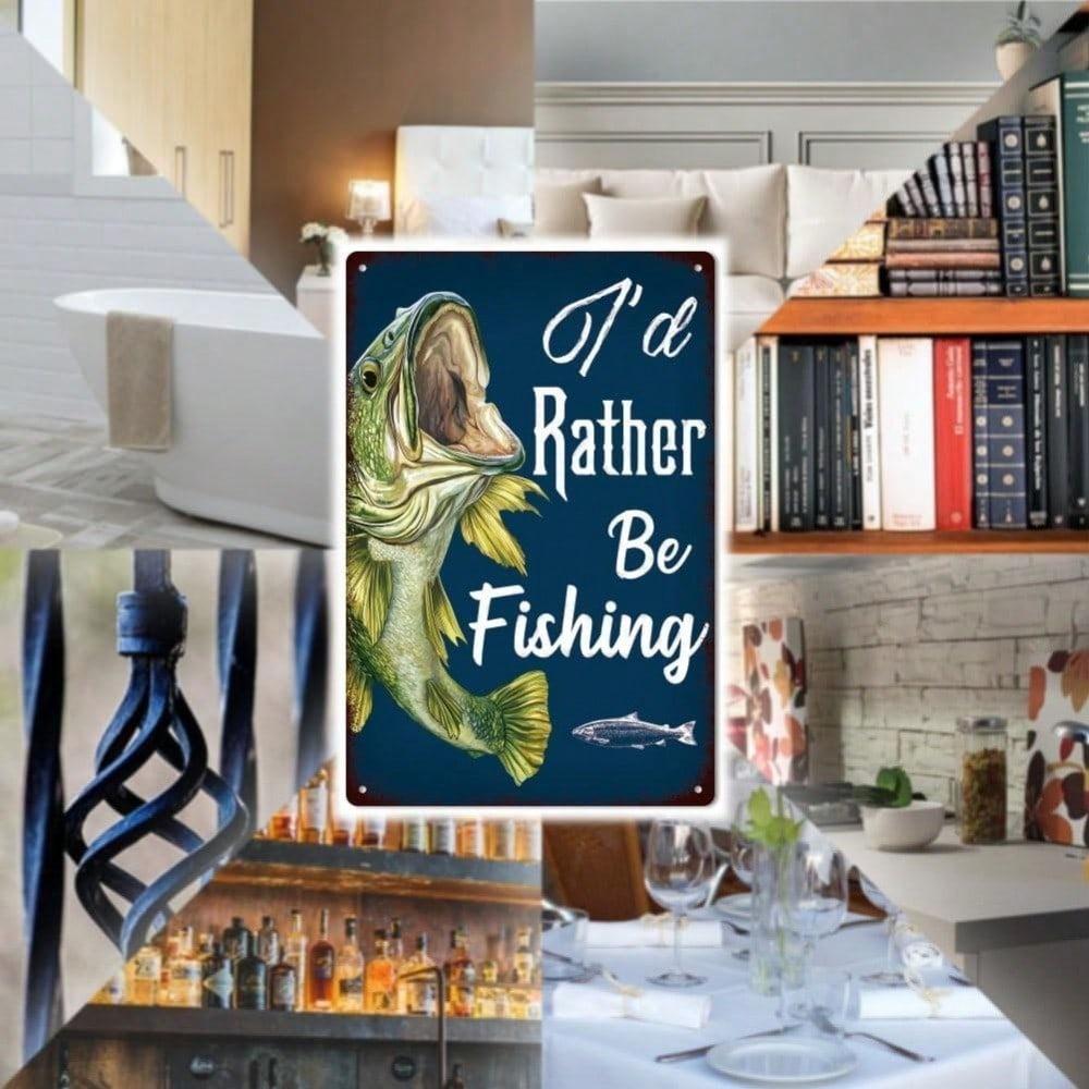 Vintage Fishing Sign Metal Wall Art Rustic Garage Pub Decor Lake Cabin Man Cave