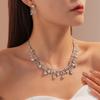 2 pieces Inlaid Necklace Earrings Set Bow Crystal Necklace Set Rhinestone Jewelry Set  Women