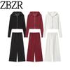 Za Foreign Trade New Women Clothes ZR Western Style Versitile Fashion Knitted Solid Hoodie Wide Leg Pants Set