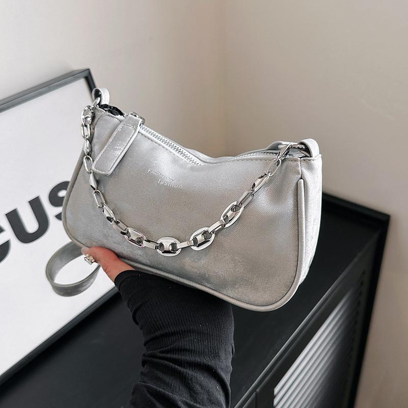Trendy Spring 2024 Minimalist Pu Leather Shoulder Bag Fashionable Chain Crossbody Bag For Women