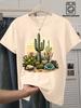 Ladies Round Neck Desert Sunset Cactus Succulent Landscape Printed Tshirt Fun Western Design for Daily Commuting