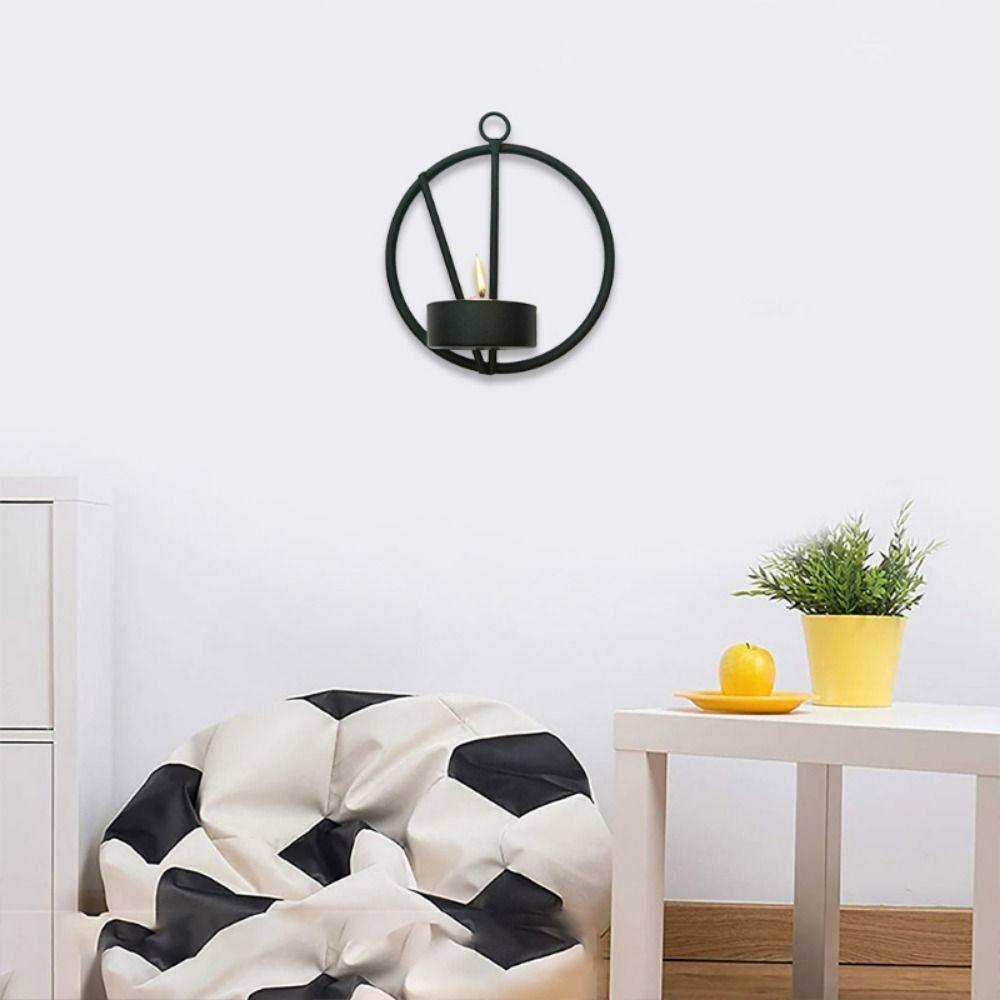 

Iron Art Geometric Candle Holder Stylish Design Round Metal Wall Holder Candlelight Display